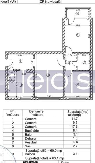 Apartament cu 3 camere semidecomandat în Ozana