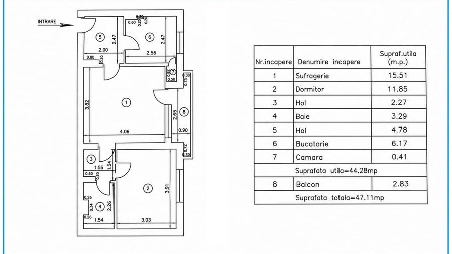 Apartament cu 2 camere semidecomandat în 1 Mai