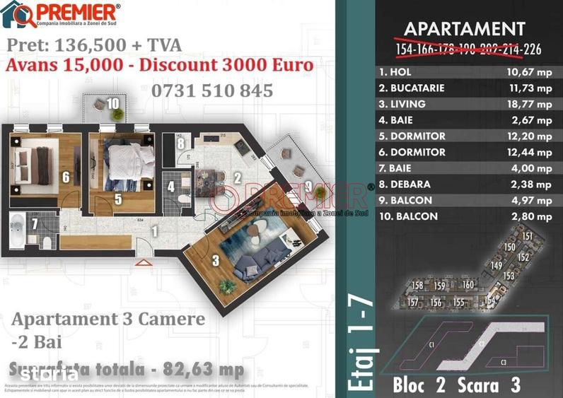 Apartament cu 3 camere decomandat în Metalurgiei