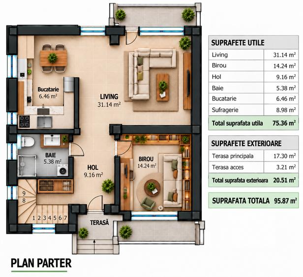 Duplex cu 6 camere cu Canalizare în Central