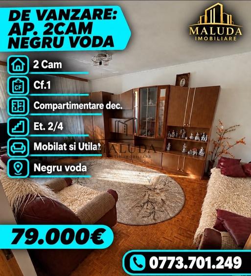 Apartament cu 2 camere decomandat, mobilat în Negru Vodă