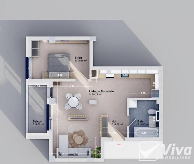 Apartament cu 2 camere decomandat în Rediu