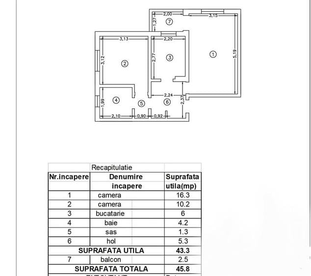 Apartament cu 2 camere decomandat în Galata