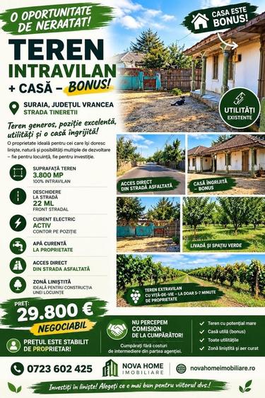 Casă individuală cu 2 camere cu Canalizare în Suraia