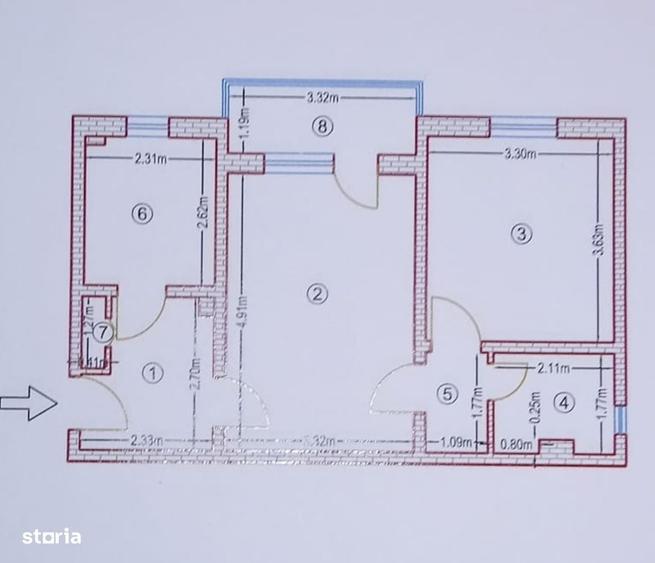Apartament cu 2 camere semidecomandat în Nord