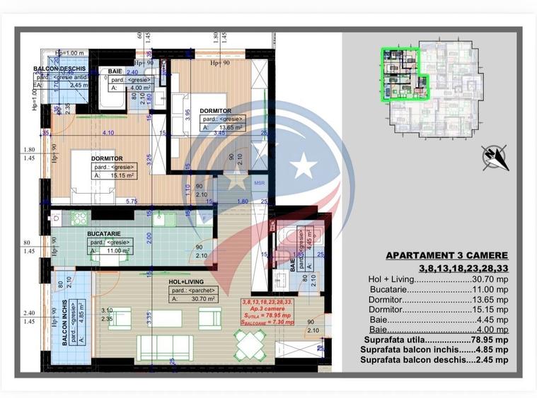 Apartament cu 3 camere semidecomandat în Calea Severinului