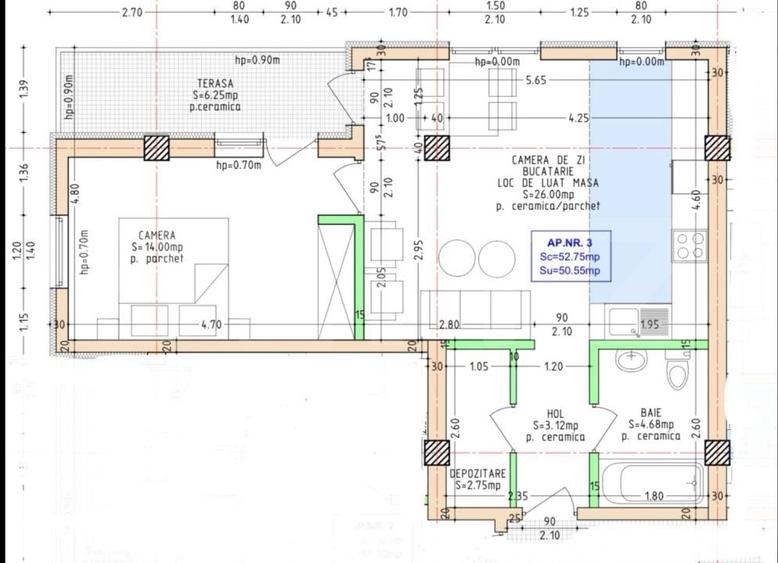 Apartament modern cu 2 camere | Terasa | 50,56 mp utili - 7