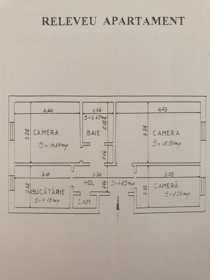 Apartament cu 3 camere decomandat, mobilat în Tătărași