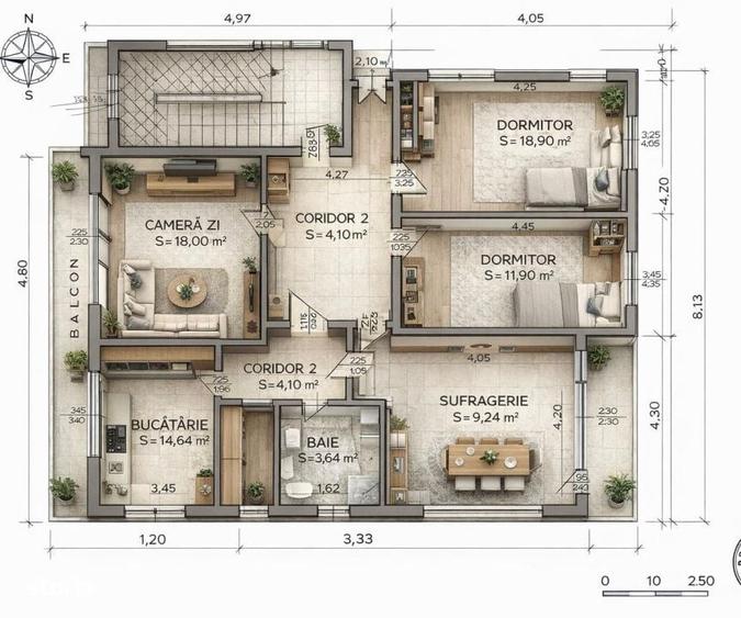 Apartament cu 4 camere decomandat în Gruia
