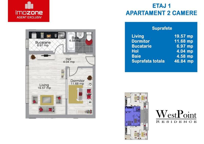 Apartament cu 2 camere decomandat în Militari