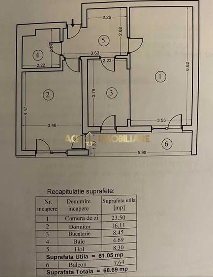 Apartament cu 2 camere semidecomandat, mobilat în Regie