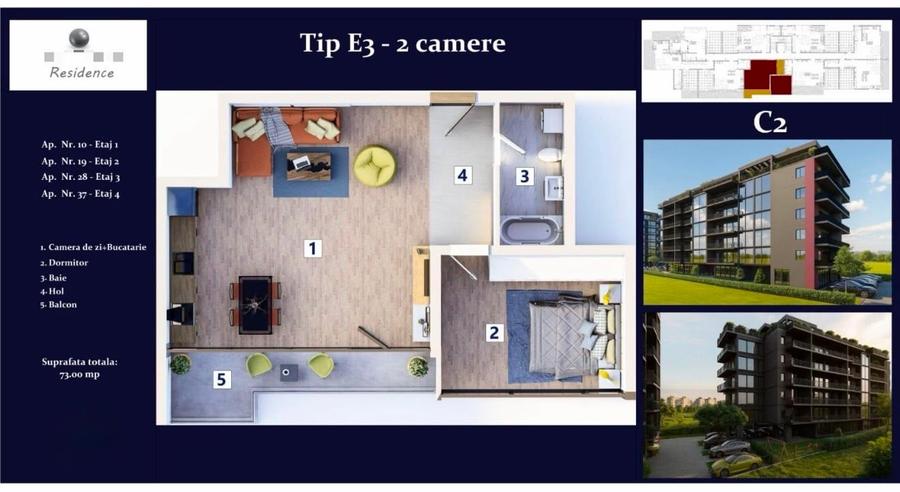 Apartament cu 2 camere semidecomandat în Central