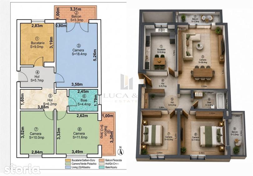 Apartament cu 3 camere în Girocului