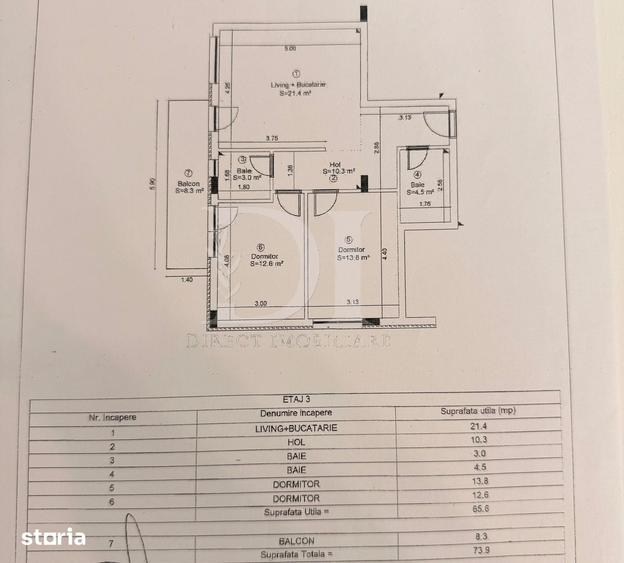 Apartament cu 3 camere în Florești