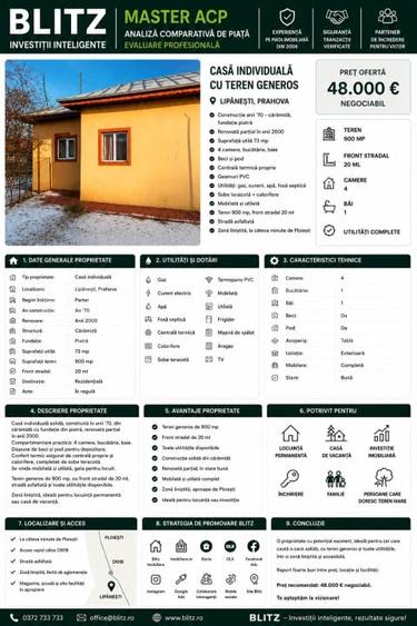 Casă individuală cu 3 camere cu Teren 900 Mp în Lipănești