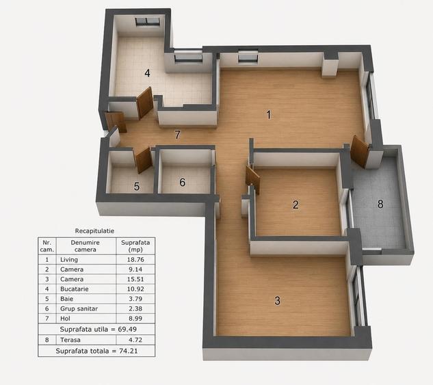 Apartament cu 3 camere semidecomandat în Militari