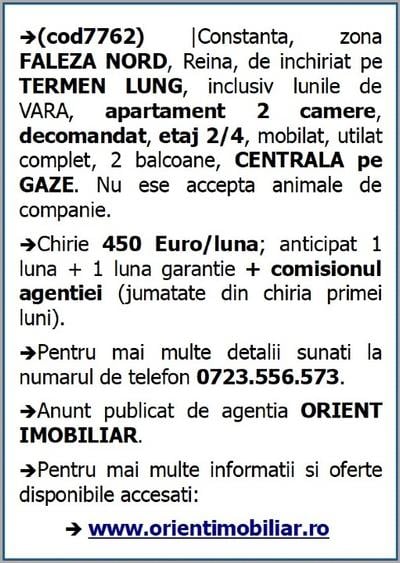 Apartament cu 2 camere decomandat în Faleza Nord