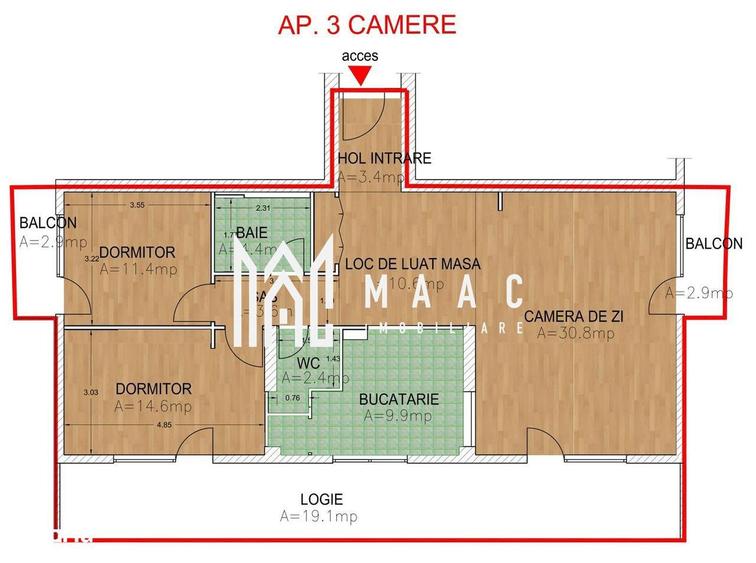 Apartament cu 2 camere în Central