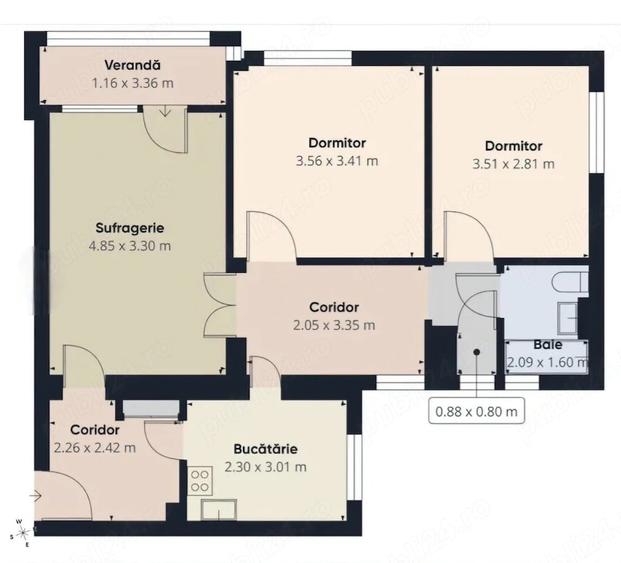 Apartament cu 3 camere decomandat în Rogerius