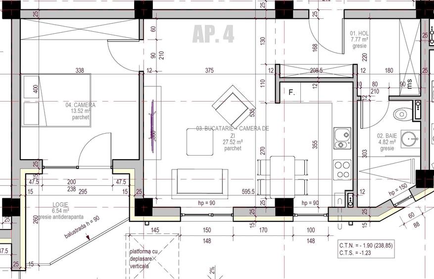 Apartament cu 2 camere semidecomandat în Central