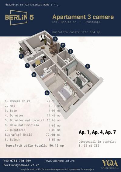 Apartament cu 3 camere decomandat în Tomis Plus