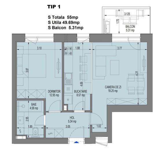 Apartament cu 2 camere în Aviației