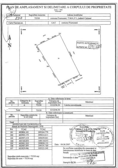 Teren Construcții intravilan de 75530 mp, în Frumușani