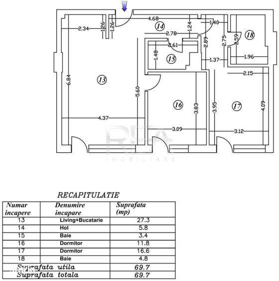 Apartament cu 3 camere semidecomandat în Iancului