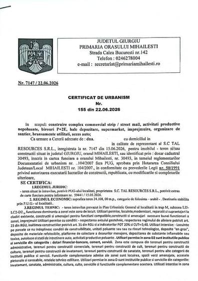 Teren de 24108 mp, în Central