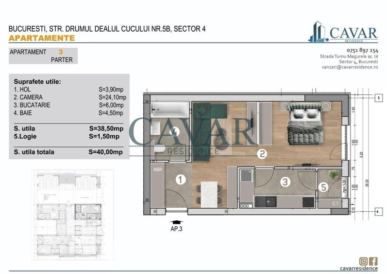Garsoniera 40 mp Proiect Cavar Residence - 13