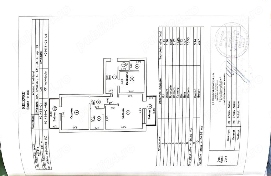 Apartament cu 2 camere decomandat, mobilat în Central
