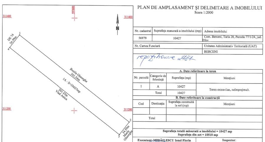 Teren agricol extravilan de 10510 mp, în Berceni