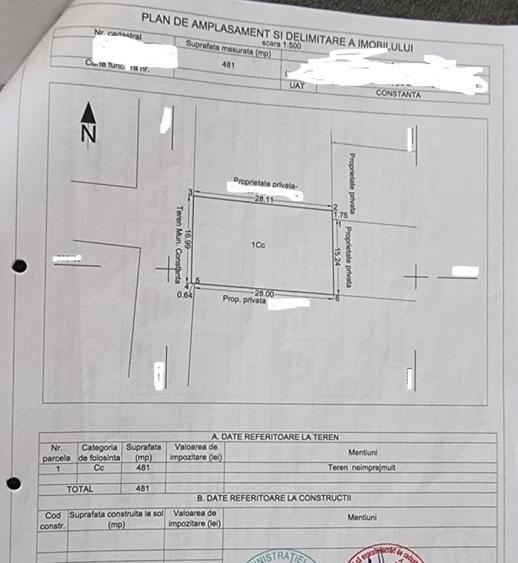 Teren Construcții intravilan de 480 mp, în Faleza Nord