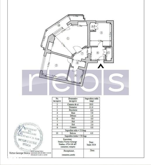 Apartament cu 2 camere decomandat în Victoriei