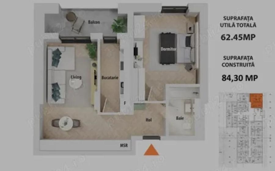 Apartament cu 2 camere decomandat în Central