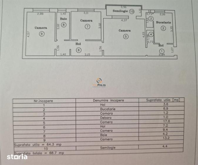 Apartament cu 3 camere semidecomandat în Girocului