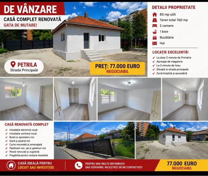 Casă cu 2 camere cu Teren 760 Mp în Central