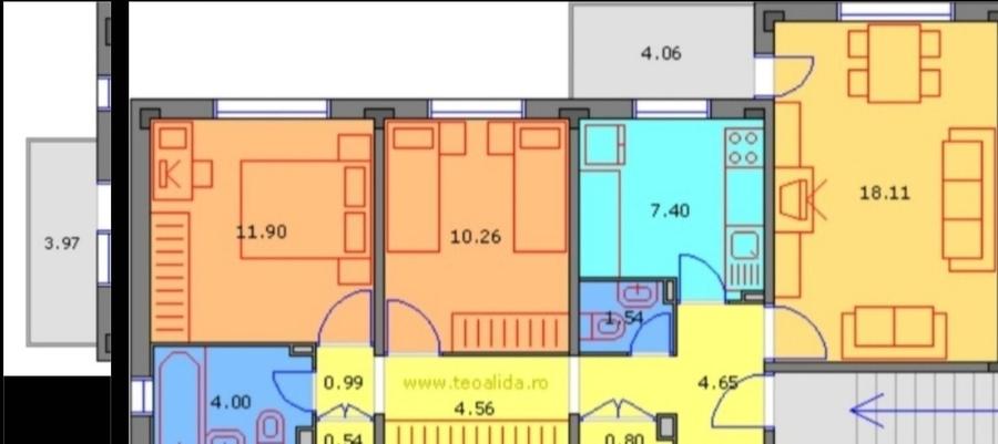 Apartament cu 3 camere decomandat în