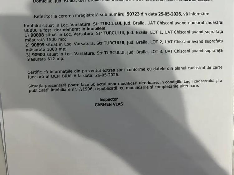 Teren de 1000 mp, în Vărsătura