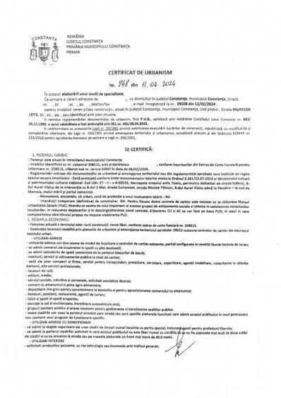 Teren Construcții intravilan de 847 mp, în Tomis Nord