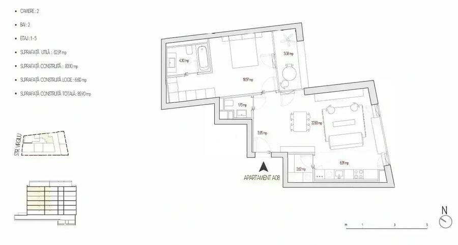 Apartament cu 2 camere decomandat în Știrbei Vodă