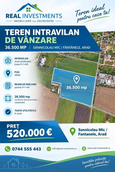 Teren Construcții intravilan de 36500 mp, în Sânnicolau Mic