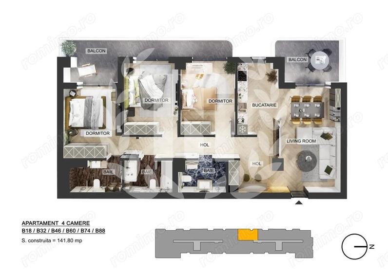 Apartament cu 4 camere semidecomandat în Central