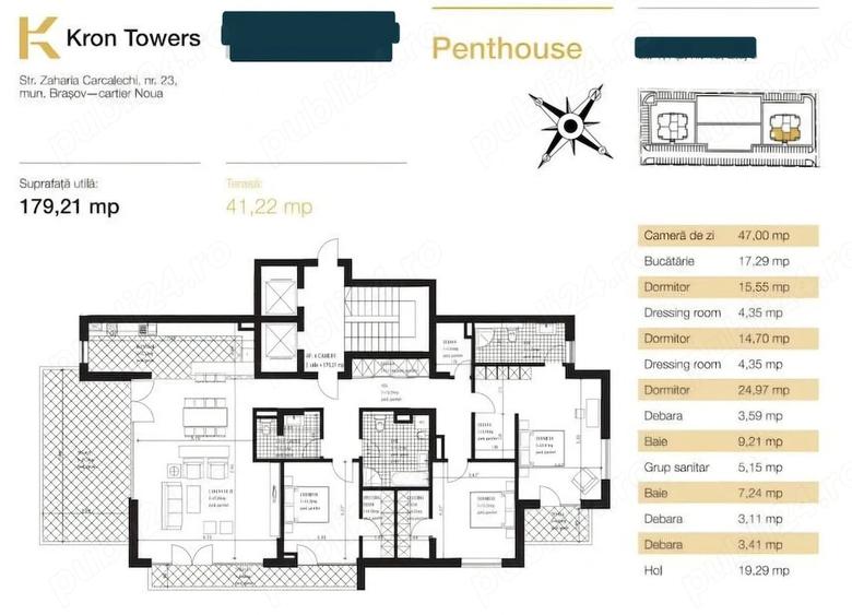Apartament cu 4 camere decomandat în Noua