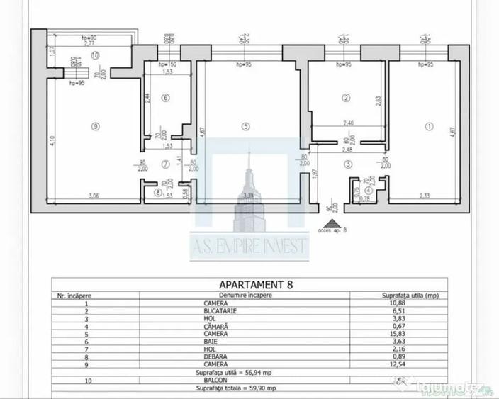 Apartament cu 3 camere semidecomandat în ISR