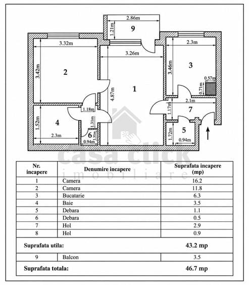 Apartament cu 2 camere semidecomandat în Țiglina 1