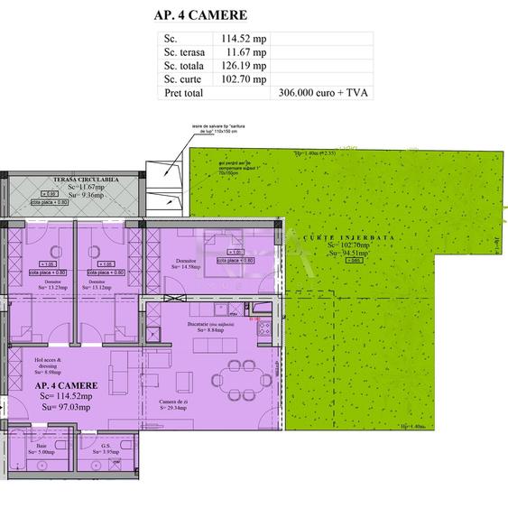 Apartament cu 4 camere semidecomandat, mobilat în Sebastian