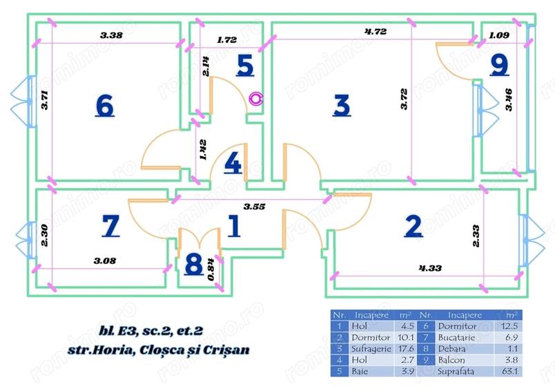 Apartament cu 3 camere decomandat în Ultracentral