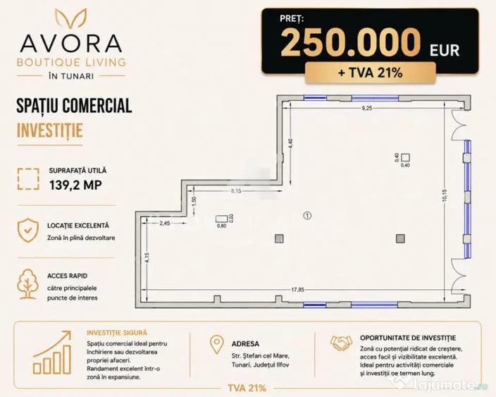 Spațiu comercial, de 139 mp, în Tunari