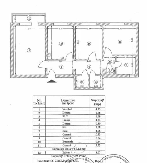 Apartament cu 3 camere decomandat în Tineretului